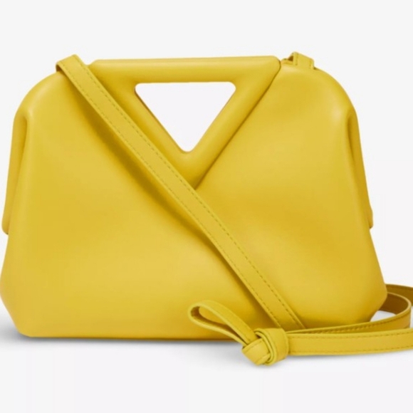 Bottega Veneta The Point Triangle Yellow Mustard Calf Leather Small Crossbody - Picture 1 of 11